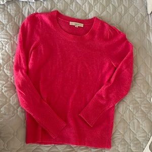 Hot pink Loft thin sweater with slightly puffy sleeves.